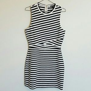 Express Black and White Striped Midi Dress